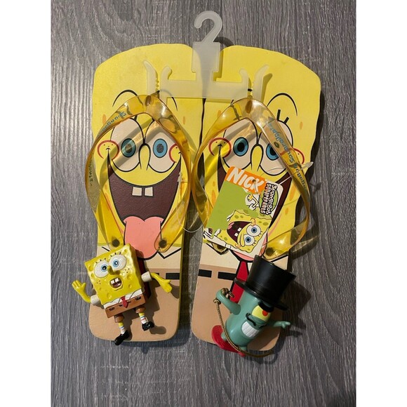 SpongeBob NOS Flip Flops SZ 10 & 2 Figurine Cake Toppers SpongeBob & Plankton - Picture 1 of 14